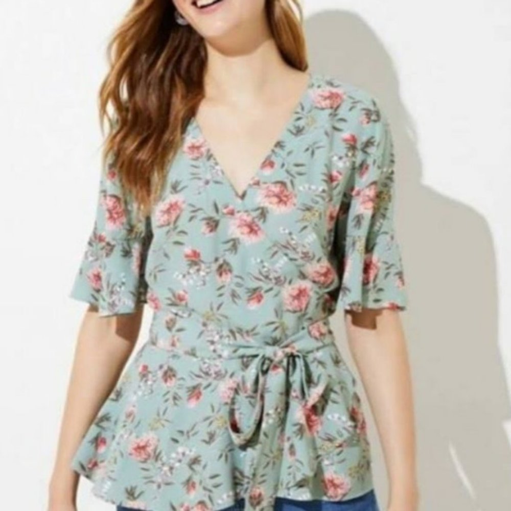 LOFT floral wrap top NWT